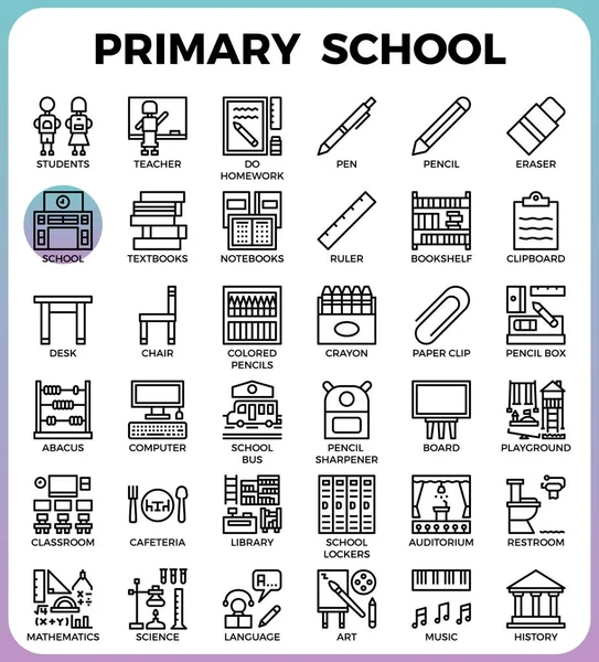 Set di icone della scuola primaria — Vettoriale Stock