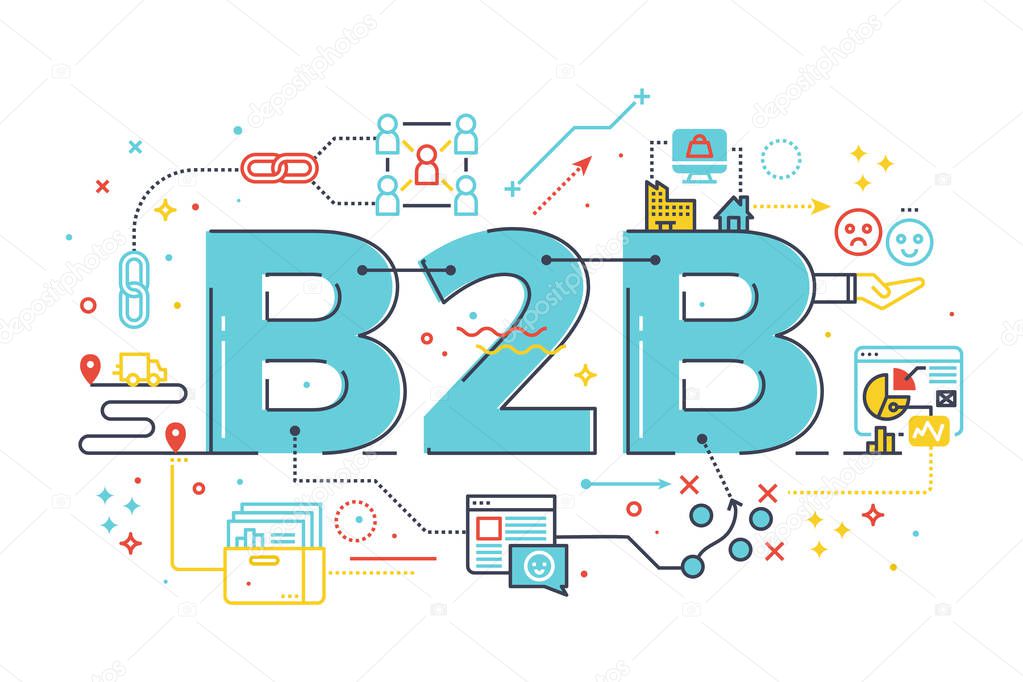 B2B : Business to business, word illustration