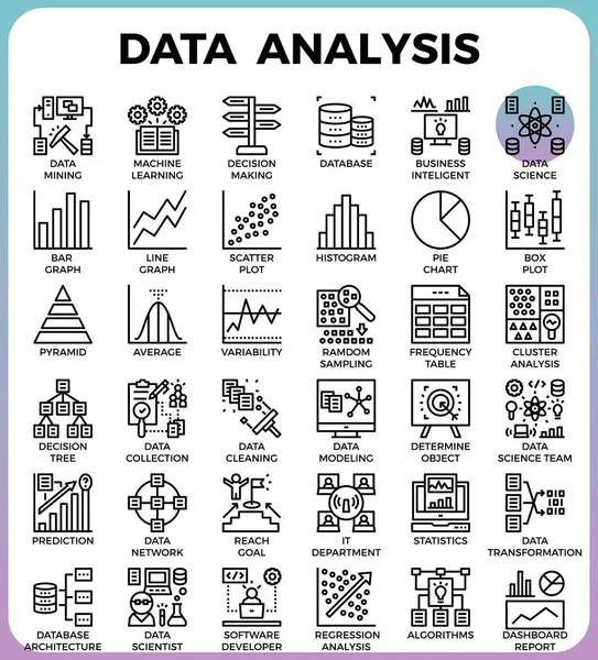 Concept d'analyse des données icônes de ligne détaillées — Image vectorielle