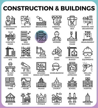 Construction & Buildings icons vector