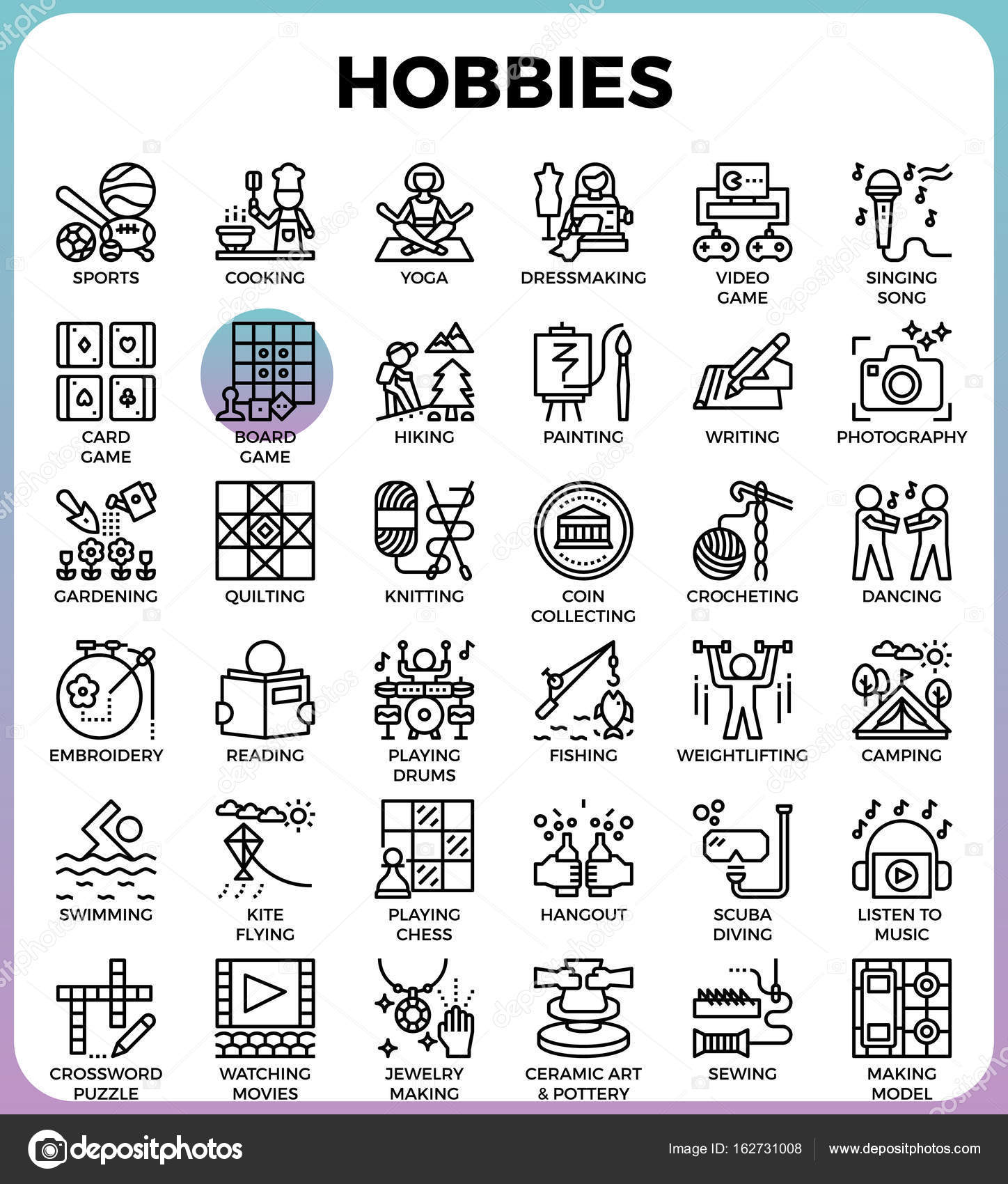 Hobbies And Interest Detailed Line Icons — Stock Vector © Nongpimmy 162731008