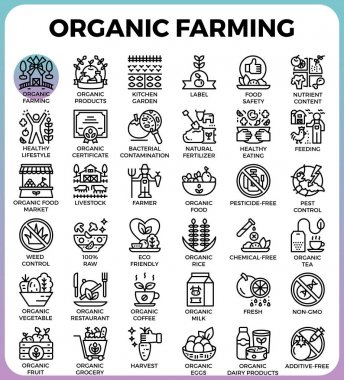 Organik tarım kavramı satır simgeler ayrıntılı