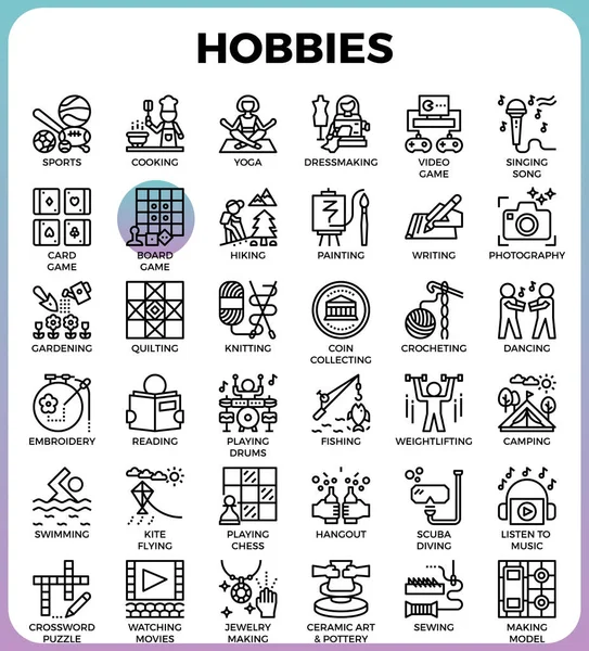 Hobbies and interest detailed line icons — Stock Vector