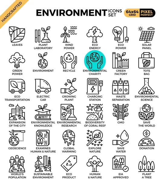 Environment & eco concept detailed line icons — Stock Vector