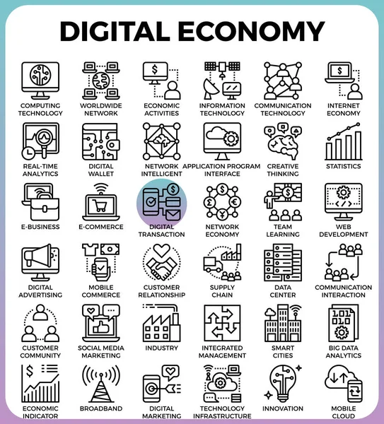 Icone del concetto di economia digitale — Vettoriale Stock