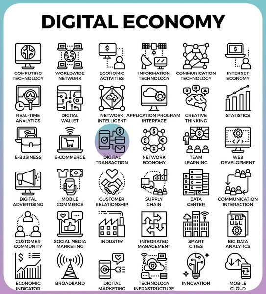 Digitális gazdaság koncepció ikonok — Stock Vector