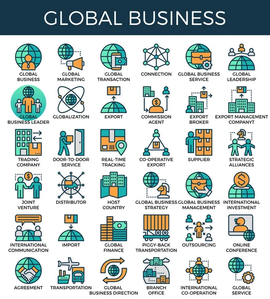 Icone del concetto di business globale — Vettoriale Stock