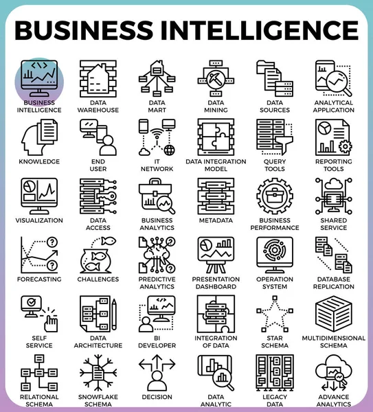 Iconos conceptuales de inteligencia empresarial (BI) — Archivo Imágenes Vectoriales