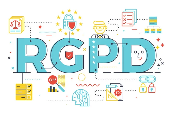 Concepto de palabra del RGPD europeo (Reglamento General de Protección de Datos) — Vector de stock