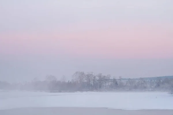 stock image Fog and pink sky over the river.