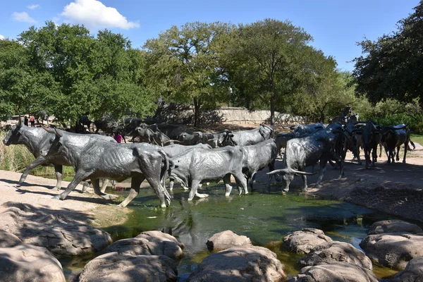 La scultura dell'azionamento del bestiame al Pioneer Plaza di Dallas, Texas — Foto Stock