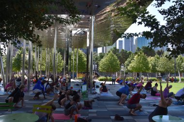 Dallas, Texas Klyde Warren Park'ta yoga seansı