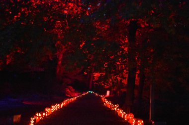 Hudson'da Croton-on-New York'ta büyük Jack O'Lantern Blaze