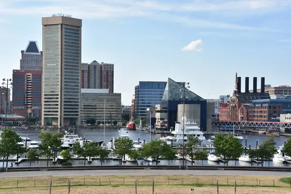 Vista del puerto interior, desde Federal Hill Park, en Baltimore, Maryland — Foto de Stock