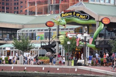 Baltimore, MARYLAND - 2 Temmuz 2017 'de Baltimore, Maryland' deki Federal Hill Park 'tan Inner Harbor' ın görüntüsü. Liman tarihi bir liman, turistik eğlence ve dönüm noktasıdır..