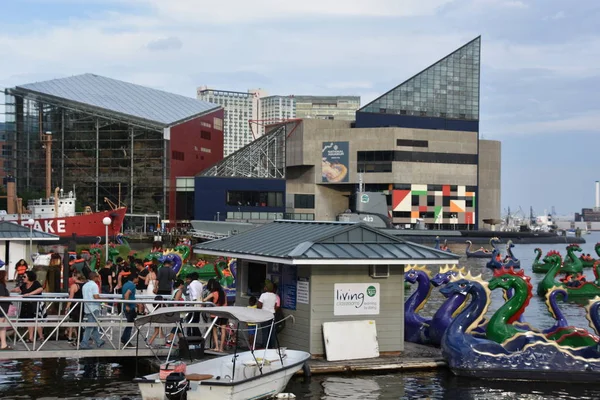 Baltimore, MARYLAND - 2 Temmuz 2017 'de Baltimore, Maryland' deki Federal Hill Park 'tan Inner Harbor' ın görüntüsü. Liman tarihi bir liman, turistik eğlence ve dönüm noktasıdır..