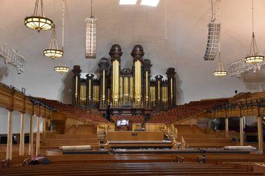 Salt Lake City, Utah - Ağustos 28: Mormon Tabernacle at Temple Square Salt Lake City, Utah, 28 Ağustos 2017 üzerinde görüldüğü gibi. Tabernacle 1864 1867 için inşa edilmiş.