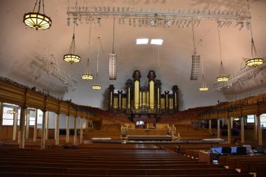 SALT LAKE CITY, UTAH - AUG 28: Mormon Tabernacle at Temple Square in Salt Lake City, Utah, as seen on Aug 28, 2017. The Tabernacle was built from 1864 to 1867. clipart