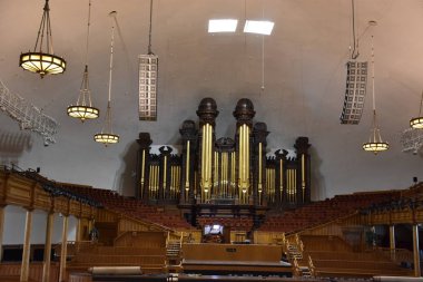 Salt Lake City, Utah - Ağustos 28: Mormon Tabernacle at Temple Square Salt Lake City, Utah, 28 Ağustos 2017 üzerinde görüldüğü gibi. Tabernacle 1864 1867 için inşa edilmiş.