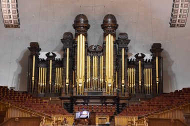 Salt Lake City, Utah - Ağustos 28: Mormon Tabernacle at Temple Square Salt Lake City, Utah, 28 Ağustos 2017 üzerinde görüldüğü gibi. Tabernacle 1864 1867 için inşa edilmiş.