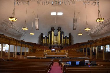 Salt Lake City, Utah - Ağustos 28: Mormon Tabernacle at Temple Square Salt Lake City, Utah, 28 Ağustos 2017 üzerinde görüldüğü gibi. Tabernacle 1864 1867 için inşa edilmiş.