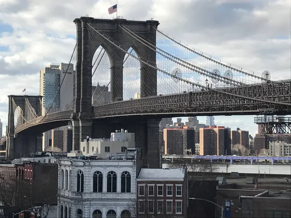 Nova Iorque Mar Brooklyn Bridge Nova York Como Visto Março — Fotografia de Stock