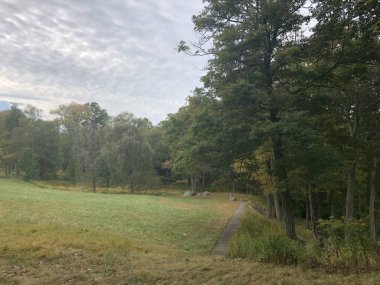 NEW CANAAN, CT - 2 Ekim 2019 'da New Canaan, Connecticut' ta Philip Johnson tarafından The Glass House 'un temelleri.