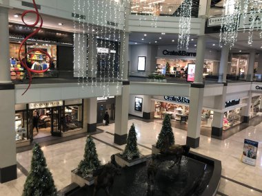 WHITE PLAINS, NY - NOV 9: Christmas decor at the Westchester Mall in White Plains, New York, as seen on Nov 9, 2019. The mall is home to some of today's most fashionable and well-known retailers.