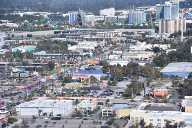 ORLANDO, FL NOV 29: 29 Kasım 2019 'da Orlando, Florida' daki ICON Park 'ta The Wheel' den görüntülendi. Ayrıca Coca Cola Orlando Eye olarak da bilinir. 180 metrelik dev bir gözlem tekeridir..
