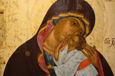 Antika Rus Ortodoks kutsal kişilerin resmi üstünde 11 Şubat 2015 yılında Veliky Novgorod