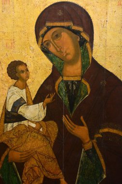 Antika Rus Ortodoks kutsal kişilerin resmi üstünde 11 Şubat 2015 yılında Veliky Novgorod