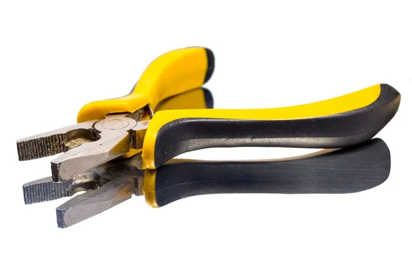 Pliers with plastic handles on white background with reflection — Stock Photo, Image