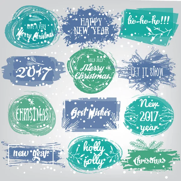 Étiquettes avec des dessins de Noël et du Nouvel An. Étiquettes décoratives et éléments pour la conception de lettrage de vacances .Vector illustré logo timbre de Noël . — Image vectorielle