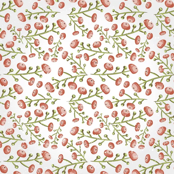 Seamless red berry pattern. Tiled vector botanical backgroun with cranberry. Decorative wrapping paper texture design. Cartoon floral ornament. Post card background. — Stock Vector