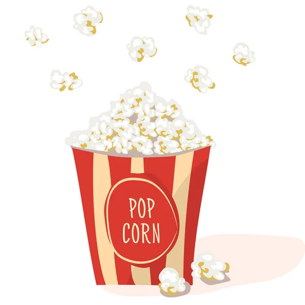 Pop Corn w czerwone opakowanie okrojona. Płaskie wektor. Ilustracja popcorn, na białym tle — Wektor stockowy