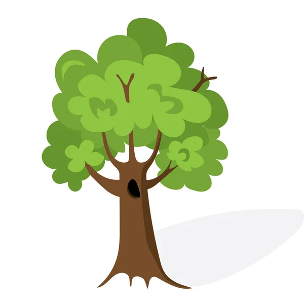 Árbol verde de dibujos animados. Vector plano. Ilustración de roble, aislado sobre fondo blanco — Archivo Imágenes Vectoriales