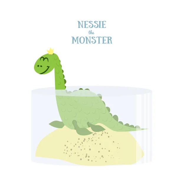 Nessie Monster i vattnet. Flat vektorillustration. Loch Ness-odjuret isolerad på vit bakgrund — Stock vektor