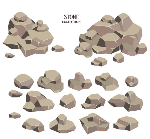 Conjunto de piedra de dibujos animados. Colección de rocas grises. Ilustración vectorial aislada sobre fondo blanco — Vector de stock