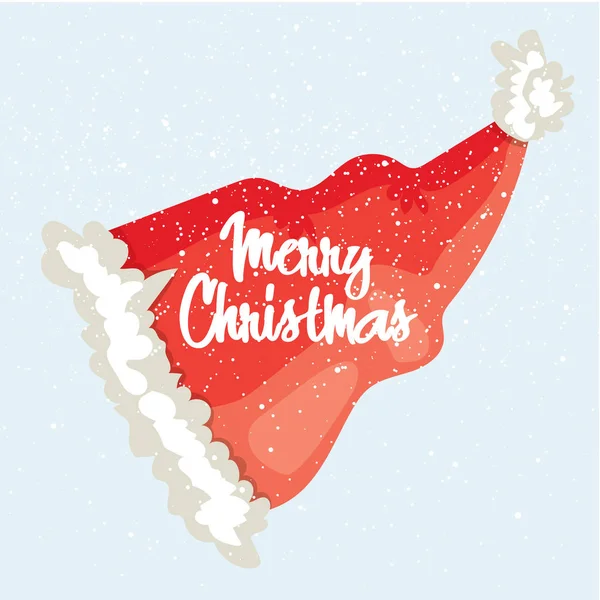 Feliz postal de Natal. Cartão de saudação de inverno com chapéu de Papai Noel e letras modernas. Ilustração vetorial — Vetor de Stock
