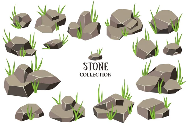 Set di pietre dei cartoni animati. Collezione Grey Rock. Illustrazione vettoriale isolata su sfondo bianco — Vettoriale Stock