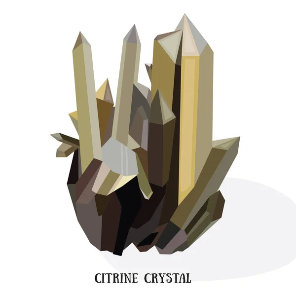 Citrino brilhante cristal brilhante. Cristal de quartzo amarelo. Isolado no fundo branco vetor ilustração — Vetor de Stock