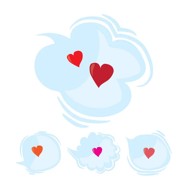 Набор говорить и думать облака с красными сердцами. Мультфильм любви пузырьки диалога. Плоский вектор День Святого Валентина элементы дизайна, изолированные на белом фоне . — стоковый вектор