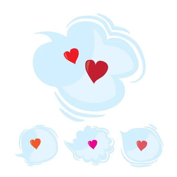 Conjunto de hablar y pensar nubes con corazones rojos. Burbujas de diálogo de amor de dibujos animados. Vector plano San Valentín Elementos de diseño, aislados sobre fondo blanco . — Vector de stock