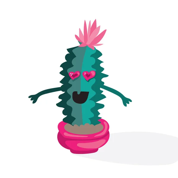 Cartoon van de dag van Valentijnskaarten romantische afbeelding met bloomin cactus in liefde. Vakantie platte vector design, op witte achtergrond. — Stockvector