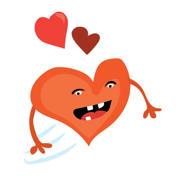 Dibujos animados día de San Valentín ilustración romántica. Feliz personaje de corazón rojo. Diseño vectorial plano de vacaciones, sobre fondo blanco — Vector de stock