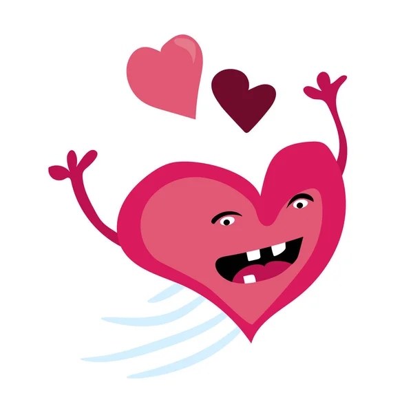 Dibujos animados día de San Valentín ilustración romántica. Carácter de corazón rosa feliz. Diseño vectorial plano de vacaciones, sobre fondo blanco — Vector de stock