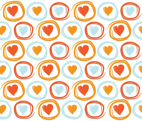Fondo sin costuras Día de San Valentín con círculos y corazones. Textura de vacaciones vector de baldosas. Amor diseño de papel de embalaje . — Vector de stock