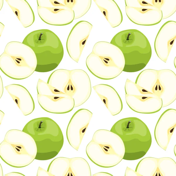 シームレスな緑のリンゴパターン。タイルベジタリアンの背景。フルーツラッピング紙の質感を繰り返します。ベクトル図示 — ストックベクタ