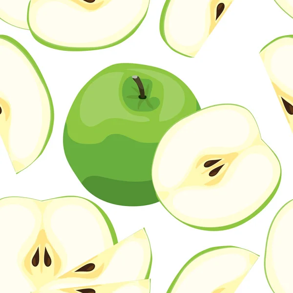 无缝的绿色苹果图案。瓷砖素食背景. — 图库矢量图片