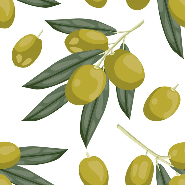 Sömlös oliv mönster. Kakel grön oliv vegetabiliska mönster. Vege — Stock vektor
